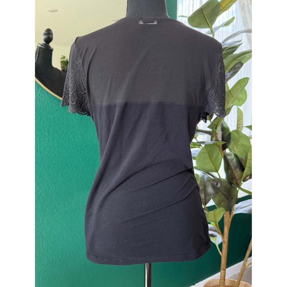 H&M Lace Top Womens M Black Cap Sleeve Victorian Coquette Romantic Dark Academia - Picture 4 of 10
